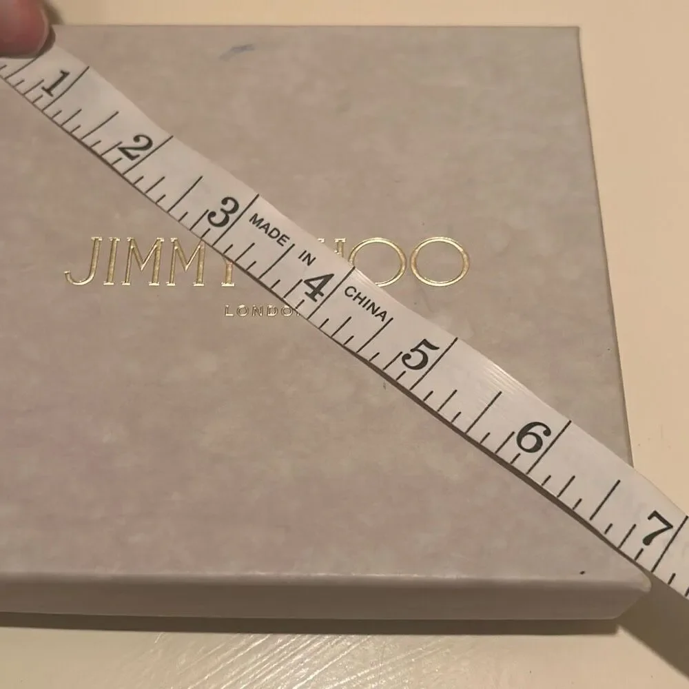 Jimmy Choo Small Square Box Light Gray Gold Lettering Luxury Storage Decor